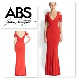 NWT ABS Allen Schwartz Women's Plunging Neckline Gown W/Shoulder Cut Out